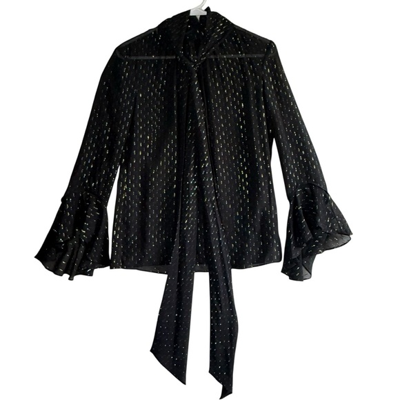 Trina Turk Black Ruffled Bell Sleeve Blouse. Size - Picture 8 of 12
